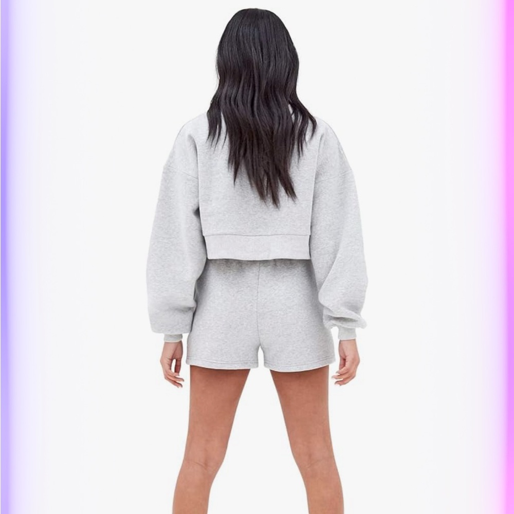 Cropped Crewneck Sweatshirt in Heather Gray - Picture 3 of 12